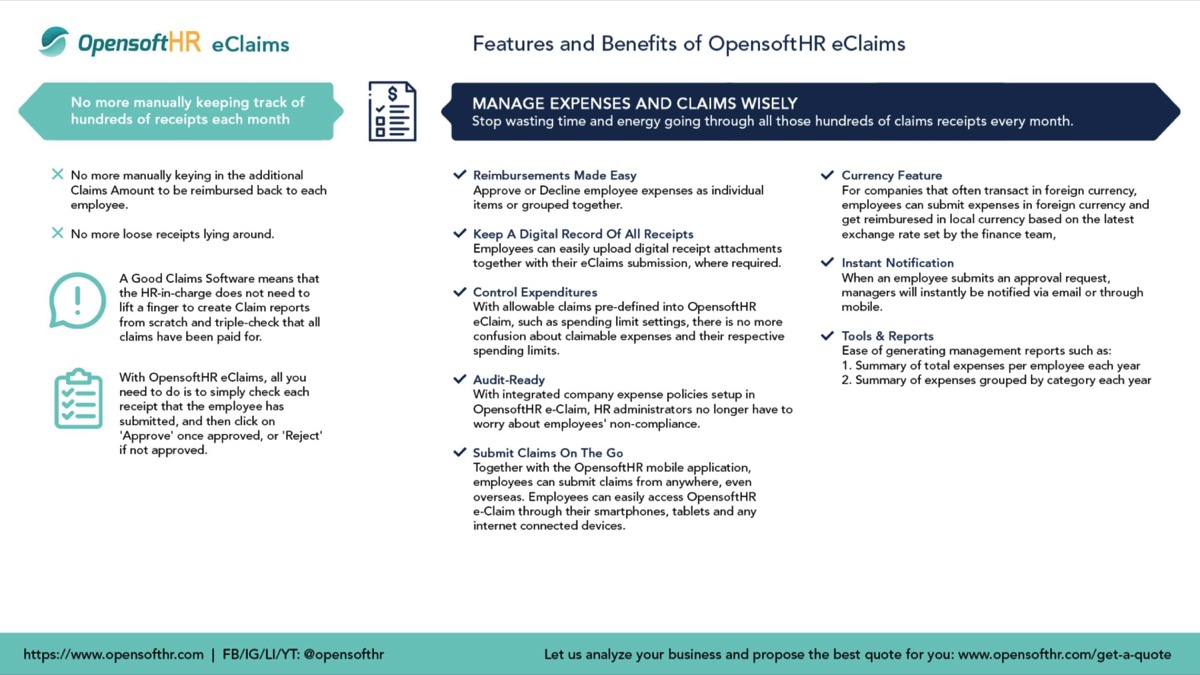 With e-Claim, employees can conveniently submit their expense claims online and receive automatic reimbursement through payroll, eliminating the need for manual processing of claims and petty cash management.