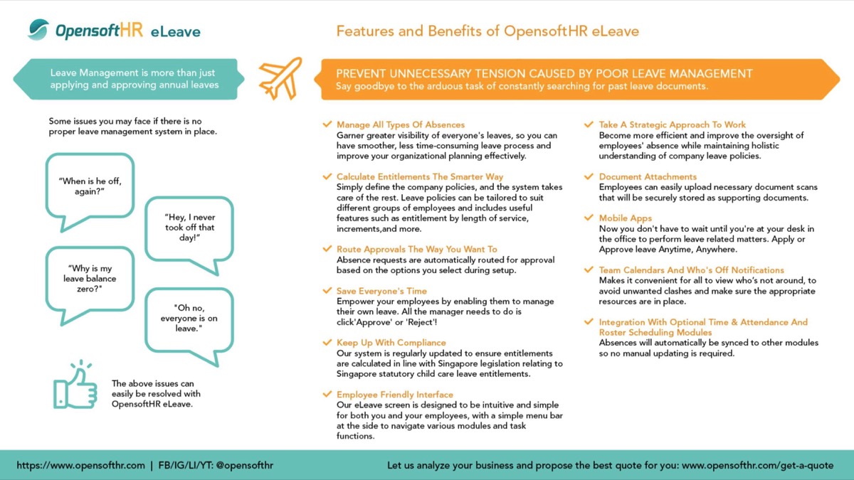 eLeave software is a part of HRMS that helps companies to speed up leave application and processing. Being self service, eLeave saves times and cost for companies because approvals and tracking of leave are processed instantly and securely via mobile or web.